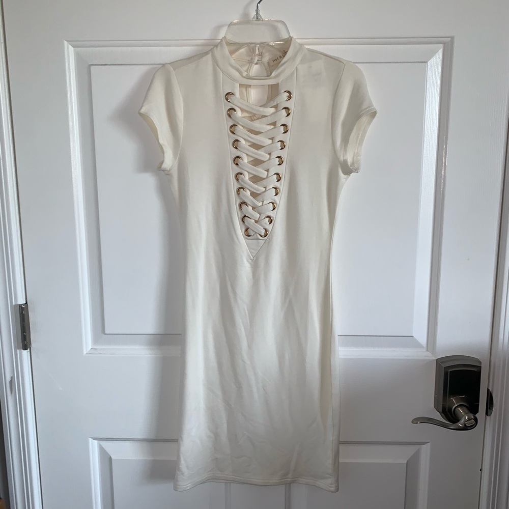 Hottie White Lace Up Bodycon Mini  Dress